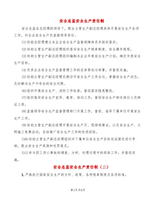 安全总监安全生产责任制(8篇)