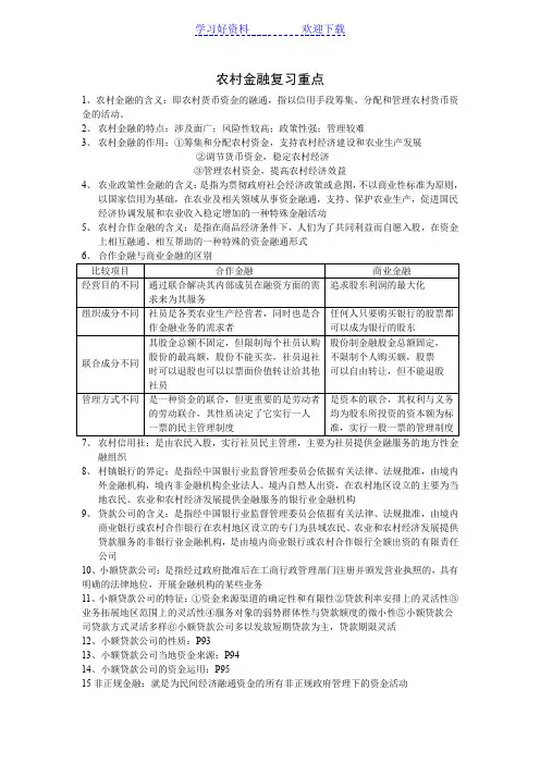 农村金融复习重点