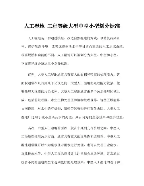 人工湿地 工程等级大型中型小型划分标准