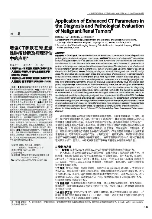 增强CT参数在肾脏恶性肿瘤诊断及病理评估中的应用