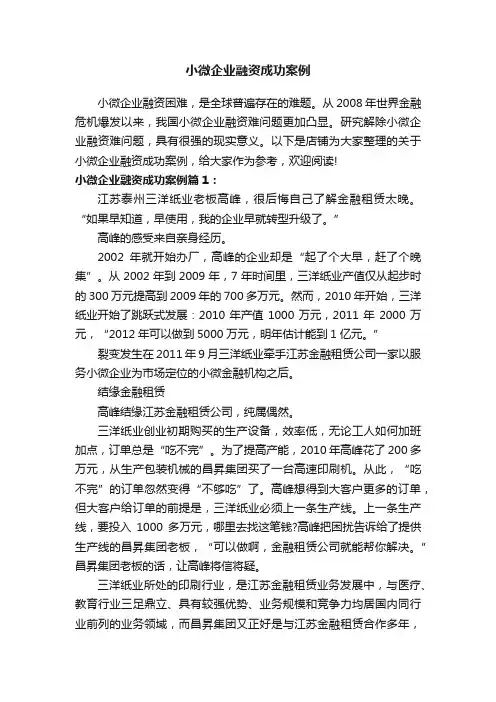 小微企业融资成功案例