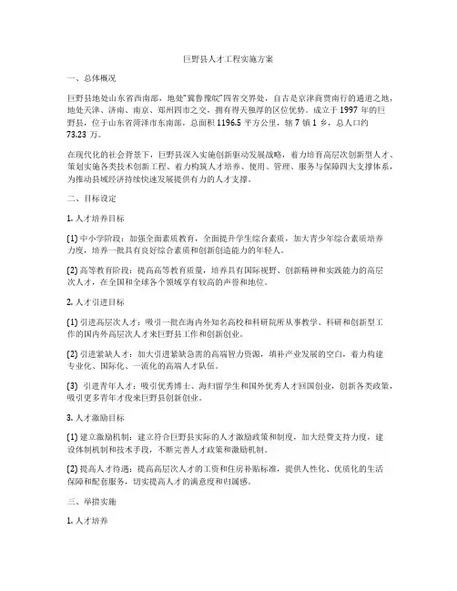 巨野县人才工程实施方案
