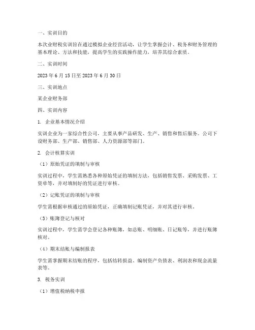 业财税实训报告