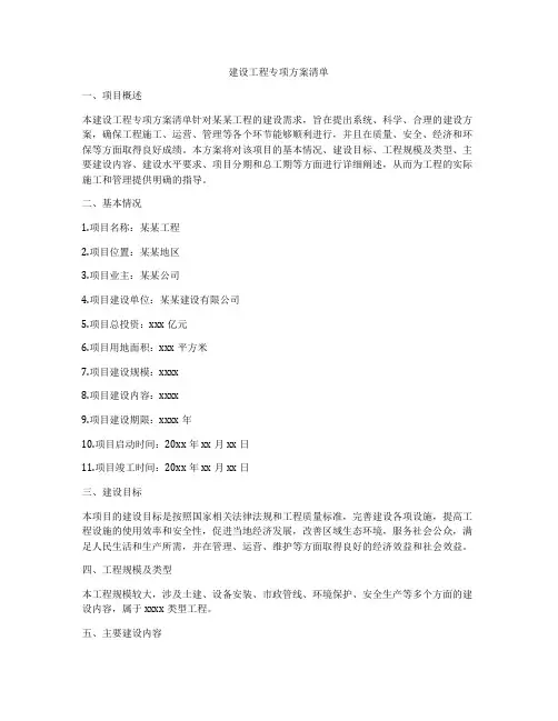 建设工程专项方案清单