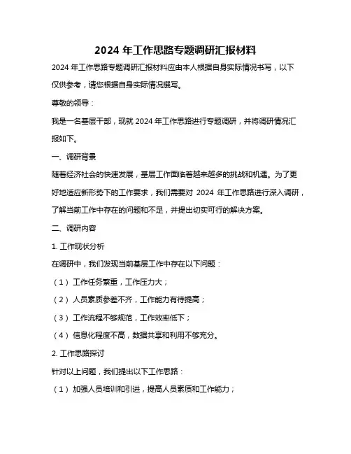 2024年工作思路专题调研汇报材料