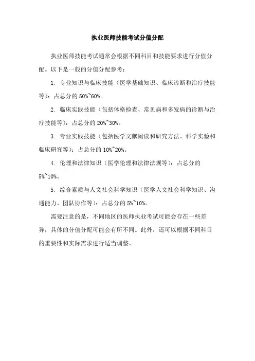 执业医师技能考试分值分配