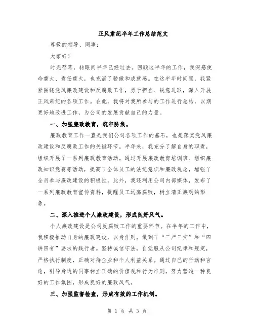 正风肃纪半年工作总结范文