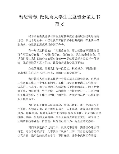 畅想青春,做优秀大学生主题班会策划书范文