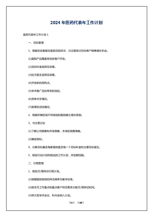 2024年医药代表年工作计划