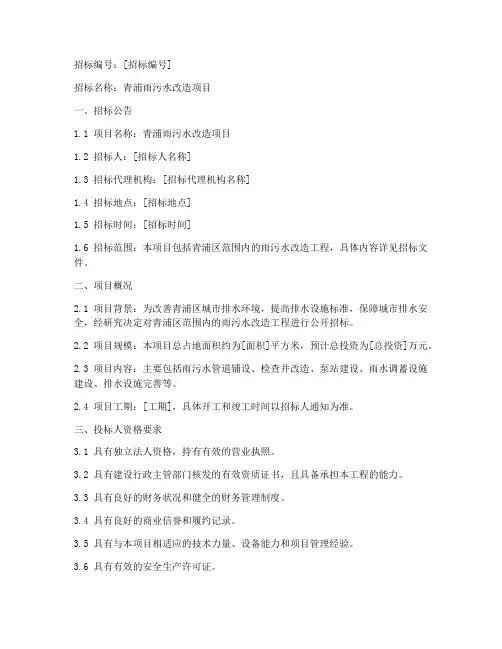 青浦雨污水改造招标文件