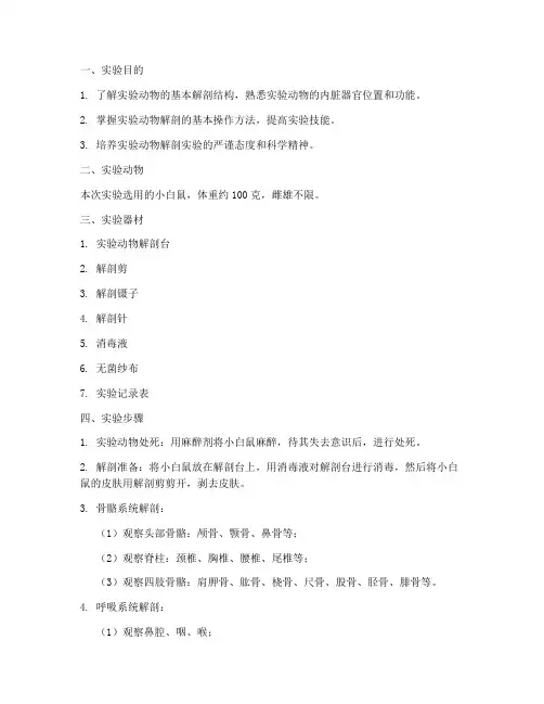 实验动物的解剖实验报告