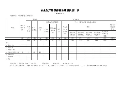 安全生产隐患排查治理情况统计表