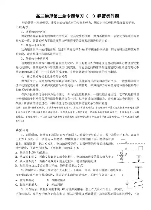 弹簧问题专项复习及练习题(含详细解答)