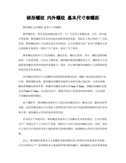 梯形螺纹 内外螺纹 基本尺寸表螺距 