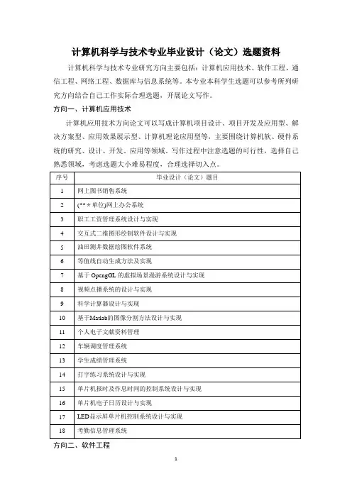 计算机科学与技术专业毕业论文参考选题
