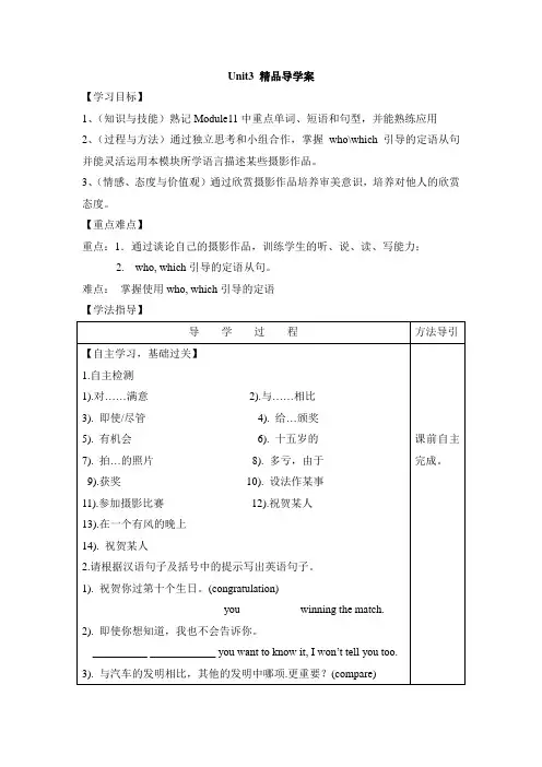 外研版英语九年级上册Module11 Unit3 精品导学案