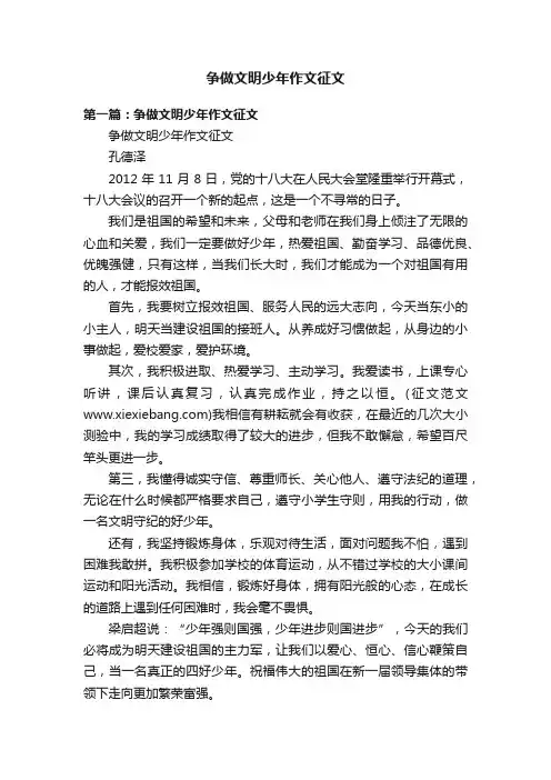 争做文明少年作文征文