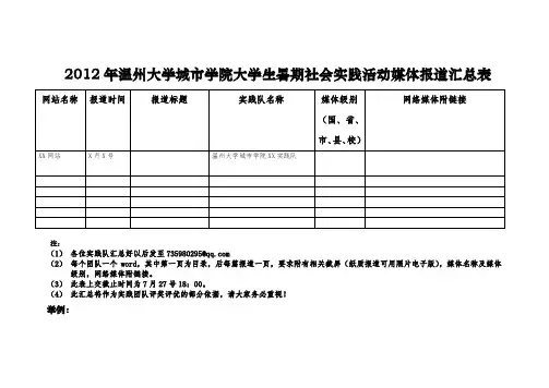 媒体报道资料汇总表