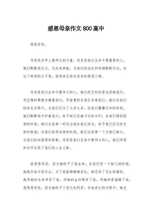 感恩母亲作文800高中