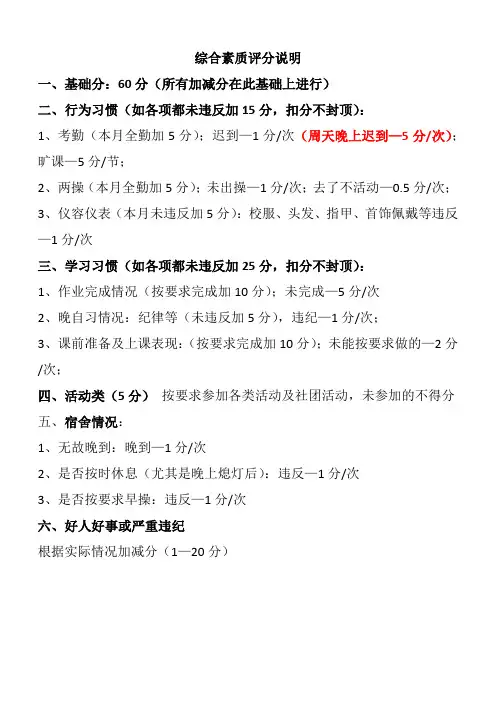 高中 综合素质评分标准
