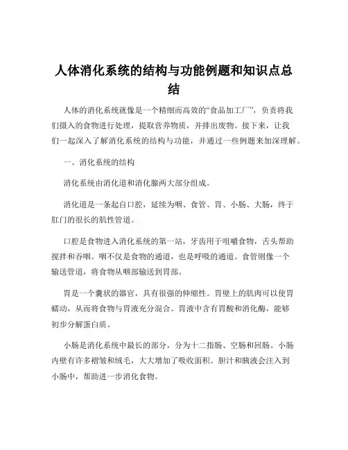 人体消化系统的结构与功能例题和知识点总结