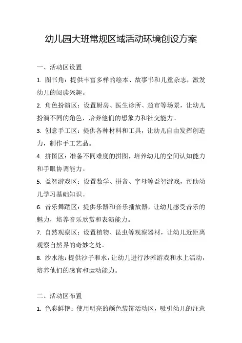 幼儿园大班常规区域活动环境创设方案