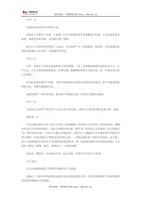 考研政治毛中特重要会议概览