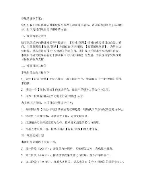 专项项目申请书模板