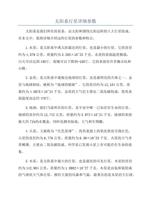 太阳系行星详细参数