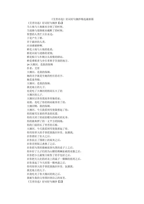 《艾青诗选》好词好句摘抄精选最新篇