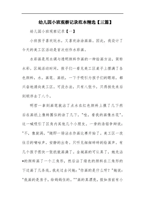 幼儿园小班观察记录范本精选【三篇】