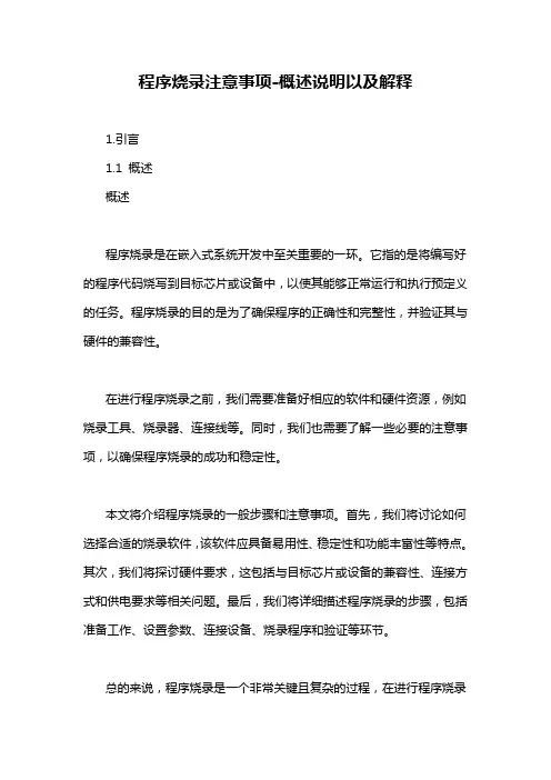 程序烧录注意事项-概述说明以及解释