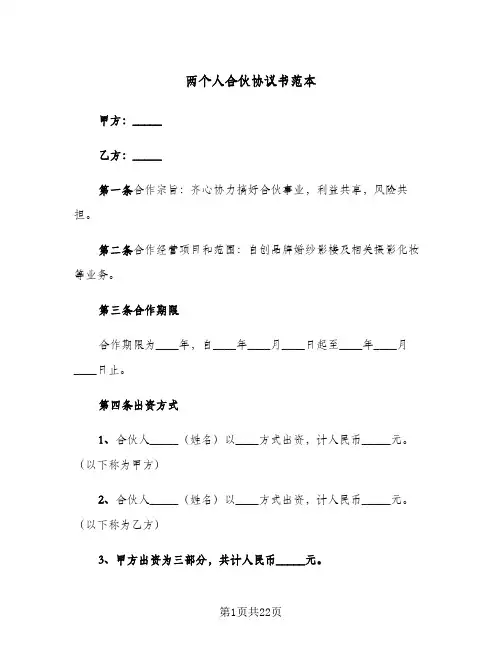 两个人合伙协议书范本(6篇)