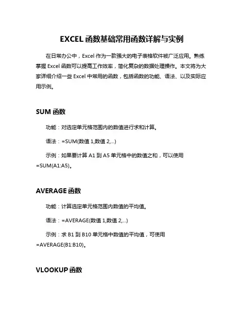 EXCEL函数基础常用函数详解与实例