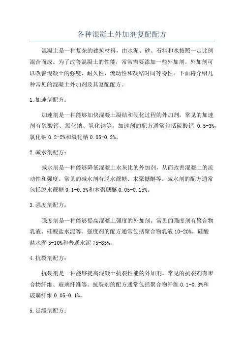 各种混凝土外加剂复配配方