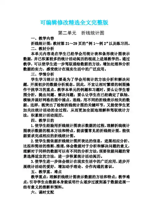 新苏教版五年级数学下册第二单元折线统计图教案精选全文完整版