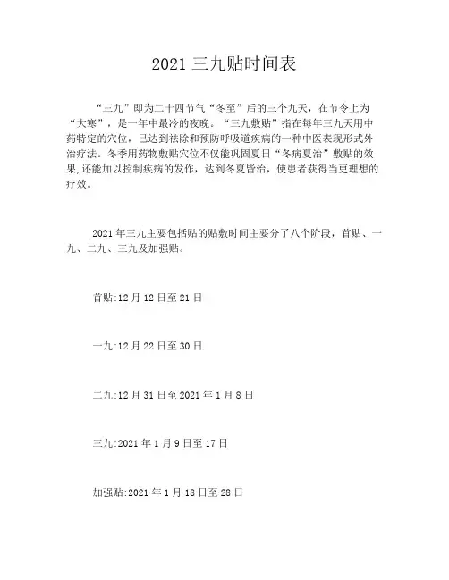 2021三九贴时间表