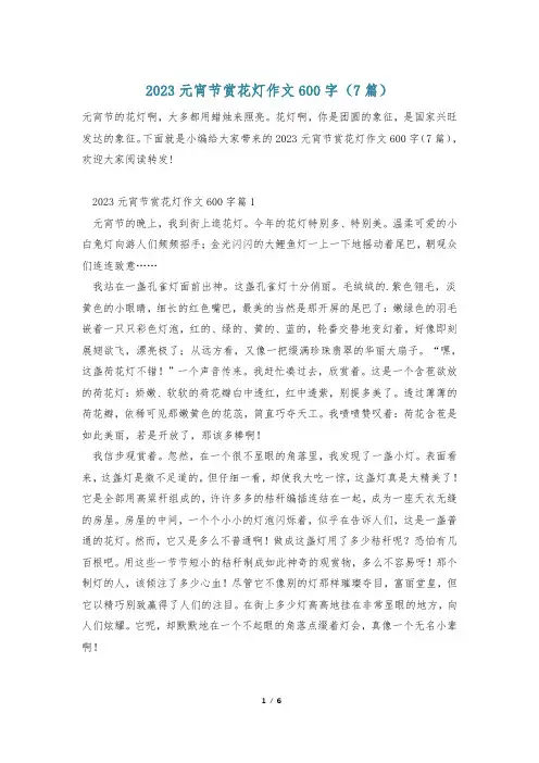 2023元宵节赏花灯作文600字(7篇)