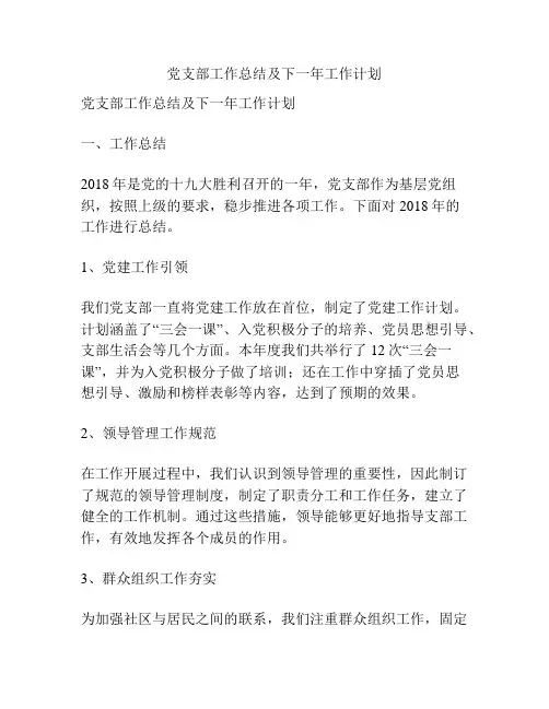 党支部工作总结及下一年工作计划