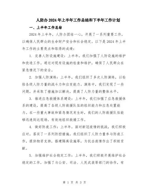 人防办2024年上半年工作总结和下半年工作计划