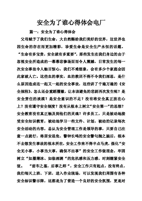 安全为了谁心得体会电厂