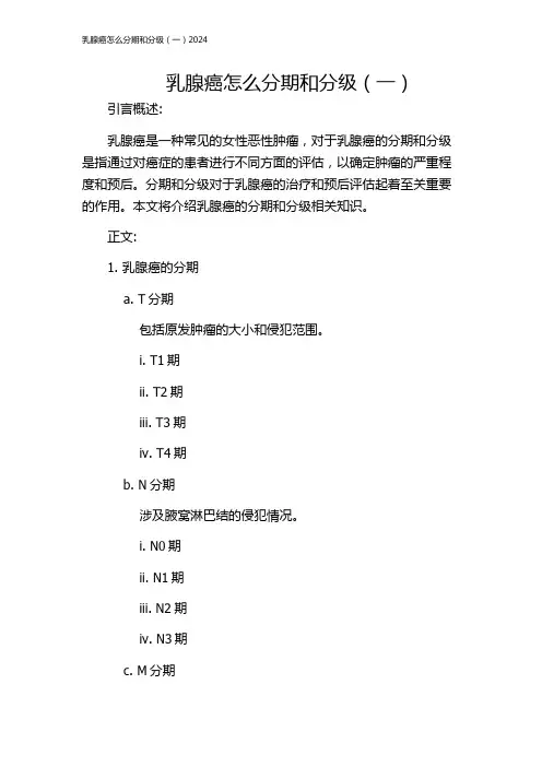 乳腺癌怎么分期和分级(一)2024
