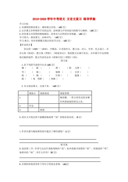 2019-2020学年中考语文 文言文复习 绿导学案.doc