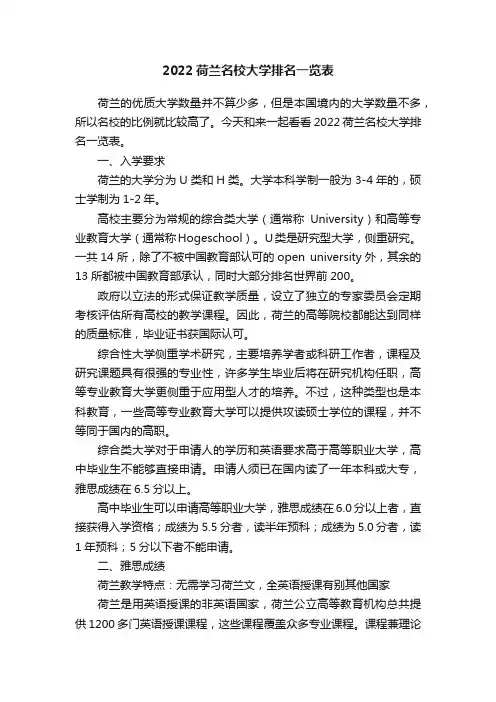 2022荷兰名校大学排名一览表