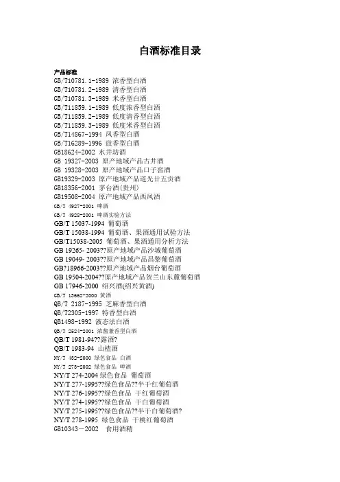 白酒标准目录