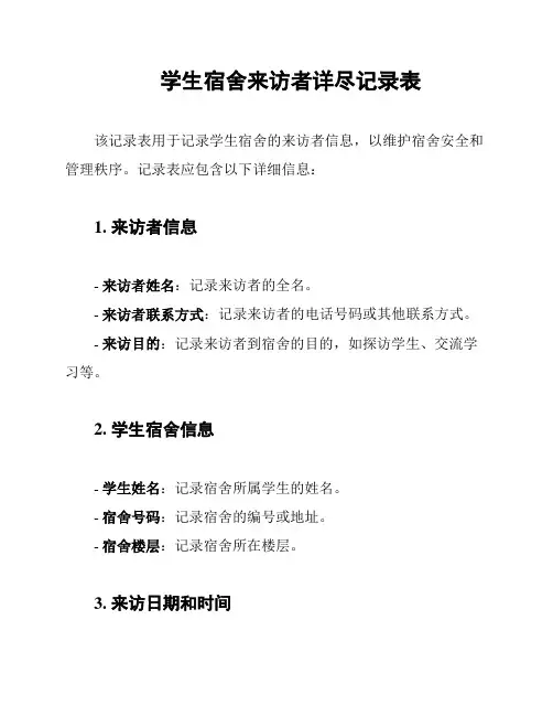 学生宿舍来访者详尽记录表