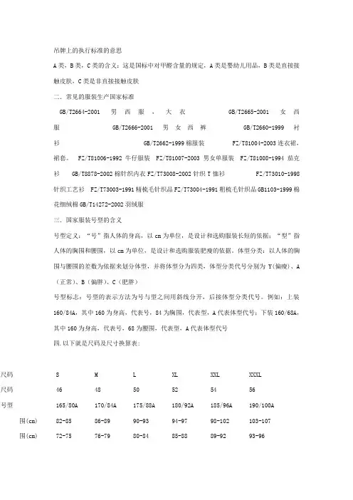 吊牌上的执行标准的意思