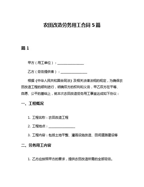 农田改造劳务用工合同5篇