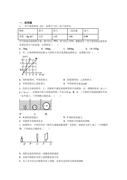 上海上海外国语大学闵行实验学校初中物理八年级上册期末测试卷(包含答案解析)