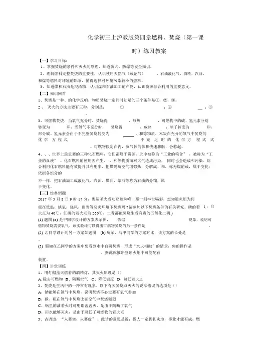 化学初三上沪教版第四章燃料、燃烧(第一课时)练习学案